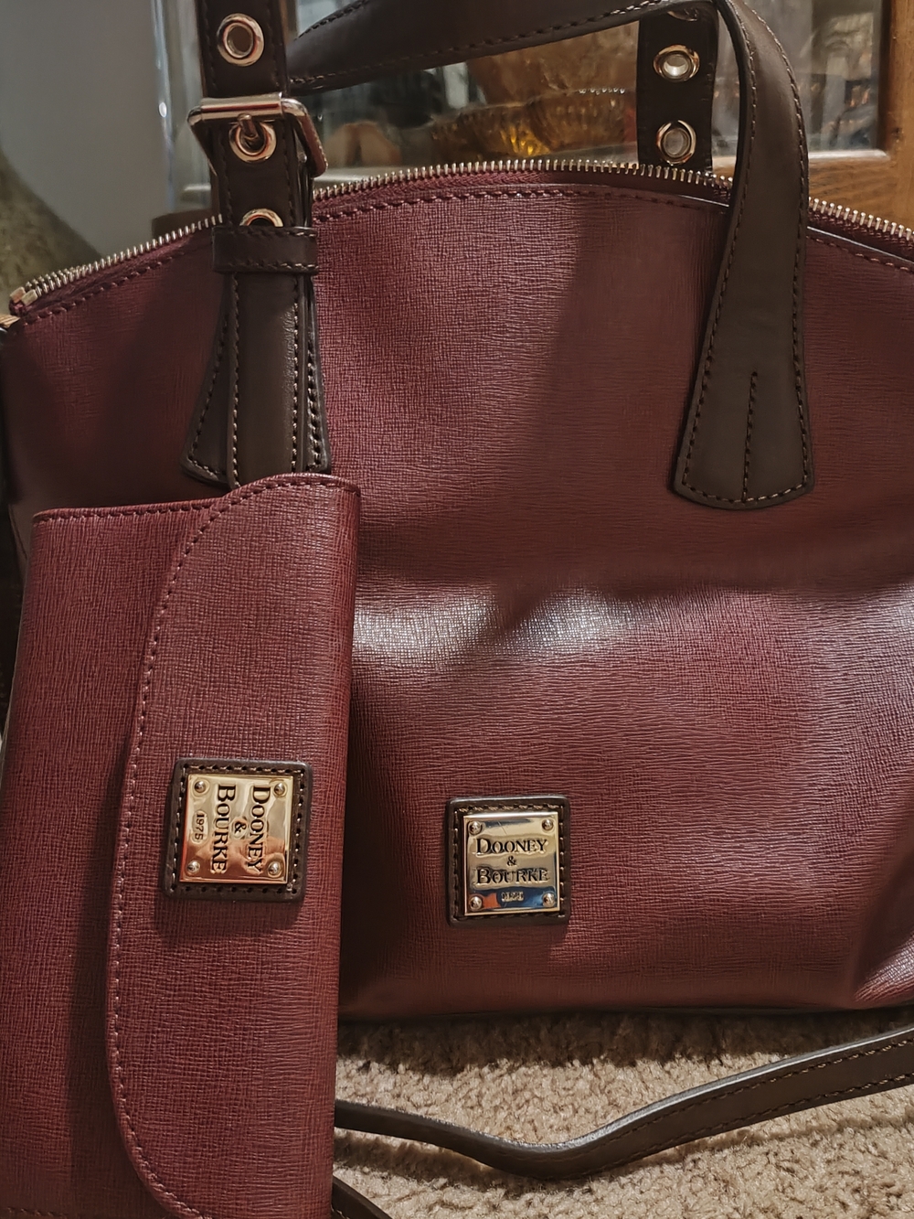 Dooney & Bourke Burgundy Leather Satchel with Matching Wallet
